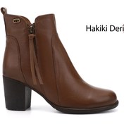 Resim GÖNDERİ(R) Kadın / Kız Taba Floter Fermuarlı Kalın Topuklu Hakiki Deri Bot 