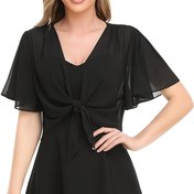 Resim Şık Açık Mavi Kadın Şifon Hırka - Yazlık Kısa Kollu, Önü Düğümlü Şeffaf Bluz Üst, Makinede Yıkanabilir, Polyester 