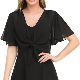 Resim Şık Açık Mavi Kadın Şifon Hırka - Yazlık Kısa Kollu, Önü Düğümlü Şeffaf Bluz Üst, Makinede Yıkanabilir, Polyester 