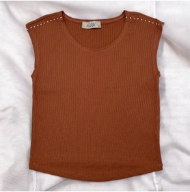 Resim DİVİSTA Kadın Karamel Crop Taş Detaylı 