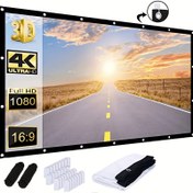 Resim 150-Inç 4K Ultra-HD 3D Taşınabilir Projeksiyon Ekranı, 16:9 Genişlik-En Oranı, Polyester Elyaf, Kırışıklık ve Yıkanabilir, Montaj Donanımı ve Saklama Çantası Dahil 