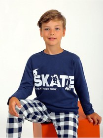Resim Vitmo Erkek Çocuk Uzun Kollu Pamuklu Pijama Takımı Star Skate İndigo 