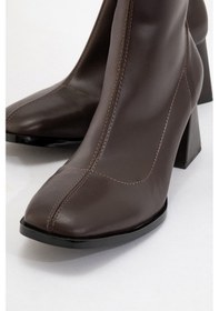 Resim Luvi Shoes Plesa Koyu Kahverengi Kadın Kalın Topuklu Bot Koyu Kahverengi 