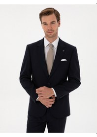 Resim Cacharel Lacivert Slim Fit Yün Karışımlı Mono Yaka Klasik Takım Elbise 