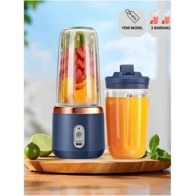 Resim Abnturk Taşınabilir Meyve Sıkacağı Blender 6 Bıçaklı 300 ml 2 Bardaklı USB Şarj Edilebilir 