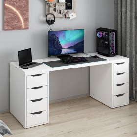 Resim Alen 180 cm 8 Çekmeceli Geniş Çalışma & Oyuncu Masası - Beyaz 