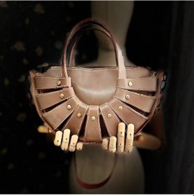 Resim Carıdea El Yapımı Hakiki Deri Bayan Çanta, Clutch, El Omuz Çantası V113 Krem 