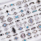 Resim 50 adet Bohemian Vintage Alaşımlı Kadın Yüzükleri - Siyah ve Gümüş Geometrik Tasarım, 15mm-19mm Boyutları, Karışık Parmak Yüzük Seti, Günlük Giyim, Partiler ve Hediyeler için Mükemmel, Parti Takıları | Bohemian Tarzı Yüzükler | Dayanıklı Yüzükler, Takı 
