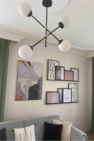 Resim Fer Avize Salsa Modern Tasarım Siyah Renk Beyaz Camlı Salon - Mutfak - Yatak Odası 4 Lü Avize 