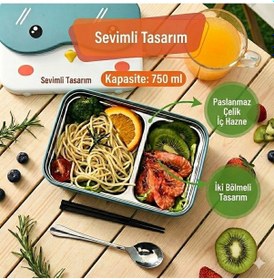 Resim Mavi Beslenme Kutusu - 2 Bölmeli - Kaşıklı, Taşınabilir Ofis Ve Okul Yemek Kabı Pembe 