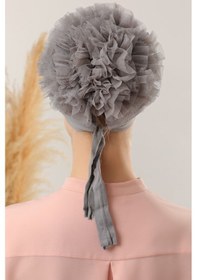 Resim Melodi Scarf Tesettür Fırfırlı Bone Gri Gri 