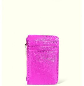 Resim Me-vo Mini Cüzdan, Fermuarlı Kartlık, Parlak Pembe Deri, Çoklu Kart Bölmeli Pembe 