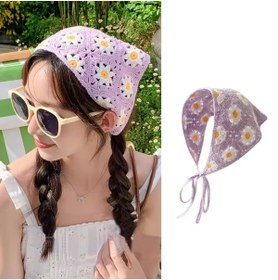 Resim synshop Örgü Üçgen Bandana Mor Beyaz Saç Bandı Kadın Genç Kız Çocuk Yazlık Bohem Vintage Kore Tarzı Çiçek 
