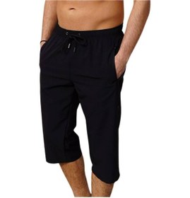 Resim Siyah Diz Altı Uzun Model Su İtici Özellikli Likralı Esnek Kumaş Erkek Plaj Deniz Kapri Şort - 941-siyah 001 