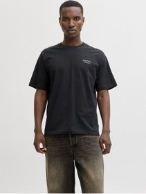 Resim Jack & Jones Jack Jones Yazı Desenli Erkek Yuvarlak Yaka Tişört 12287990 Siyah 