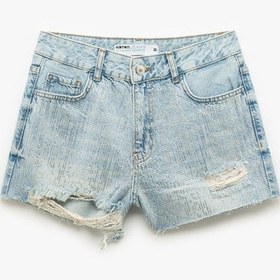 Resim Koton Yüksek Bel Rahat Kesim Pamuklu Yırtık Mini Denim Şort Orta İndigo 5sal40003md Indigo 