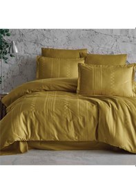 Resim Clasy Çizgili Saten Çift Kişilik Nevresim Takımı Capital Hardal 