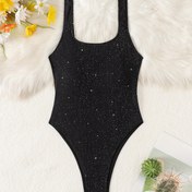 Resim Kadınlar için Seksi Yıldızlı Dantel Detaylı Tek Parça Mayo - Çıkarılabilir Sütyen Kupası, Yuvarlak Yaka, Push-Up Tasarımı, Düz Renk - Lounge ve Plaj Stili ile Yüksek Elastik Polyester Örgü Kumaş 