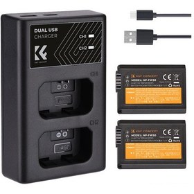 Resim Geeroyoo K&f Concept Np-fw50 Şarj Seti: Şarj Cihazı + 2 Pil Ve Type-c Kablosu İle Yüksek Performans 