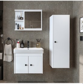 Resim Ada Lavabolu Banyo Alt Dolabı + Banyo Üst Dolabı + Boy Dolap Byz Mat Beyaz 