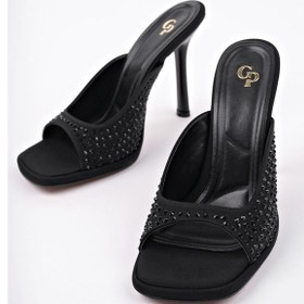 Resim Muggo Puja Küt Burun İnce Topuklu Taşlı Kadın Topuklu Terlik Siyah 
