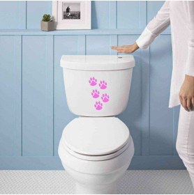 Resim cnpromosyon Kedi Pati İzleri Silüeti Dekoratif WC Klozet Sticker, Çıkartma, Etiket Pembe 