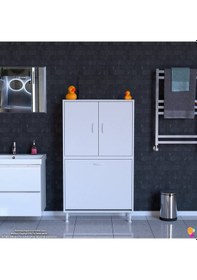 Resim Modilayn İlkim 75 X 138 X 32,5 Cm' Lik Kapak İçi Çift Raflı, İki Akıllı Çamaşır Sepetli Dolap Beyaz 