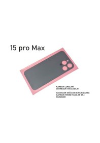 Resim Tkgz Apple Uyumlu iPhone 15 Pro Max Arka Pil Batarya Kapağı - Cam Kapak Geniş Lens Deliği - Mavi Çok Renkli 