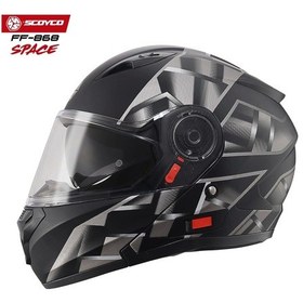 Resim Scoyco FF-868 Space Mat Siyah-Gri Çene Açılır Güneş Vizörlü Kask 
