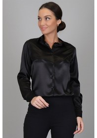 Resim Sweetness Kadın Siyah Likralı Saten Uzun Kol Abiye Gömlek Siyah 