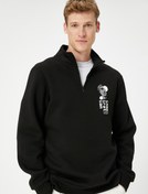 Resim Yarım Fermuarlı Sweatshirt Baskılı Dik Yaka Uzun Kollu Şardonlu 