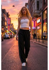 Resim Siyah Çift Cepli Yanları Biyeli Bol Paça Eşofman Altı Bchyl-251216 Çok Renkli 