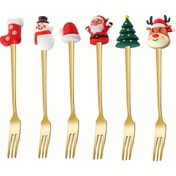 Resim 6 adet Paslanmaz Çelik Noel Tatlı Çatal Seti - Tatlı Meyve Dondurma, Kek Çatalı, Silikon Meyve Çatalı ile Noel Salata Çatal Seti, Yeniden Kullanılabilir Gıda Çatalı Dekorasyon için - Noel Parti Malzemeleri Hediyeleri 