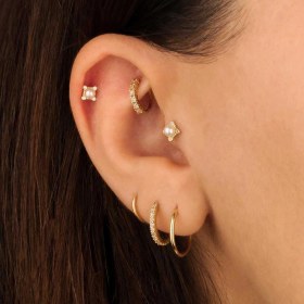 Resim Cherry By Özkonak Dört Taşlı Çember İncili Tragus Piercing Sarı 