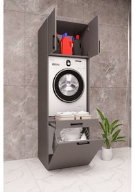 Resim Mdf Çamaşır Makinesi Dolabı Sepetli Antrasit 