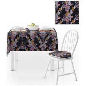 Resim Sulu Boya Desenli Siyah Pembe Dijital Baskılı Petek Dokuma Masa Örtüsü 140x220 