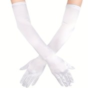 Resim Uzun Beyaz Dirsek Saten Eldivenler, 53.34cm Esnek 1920'ler Opera Eldivenleri, Akşam Partisi Dans Eldivenleri 