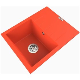 Resim Polex Cristalüx Granit Evye P-S60 Turuncu Tezgah Altı Ve Tezgah Üstü Kare Mutfak Evyesi 60.5x49.5 CM 