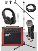 Resim AyrStore MGA-25RD-PAK Elektro Gitar Amfisi 25 Watt USB Bluetooth ve Şarjlı (Amfi Mikrofon Stand 