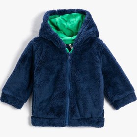 Resim Erkek Bebek Basic Peluş Hırka Fermuarlı Kapüşonlu 