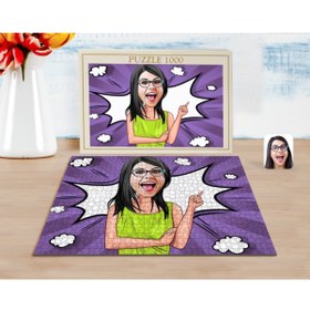 Resim Bk Gift Kişiye Özel Kadın Karikatürlü 1000 Parça Profesyonel Puzzle-19 