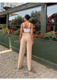 Resim WeShaya Bej Keten Karışımlı Düz Paça Pantolon Bej 