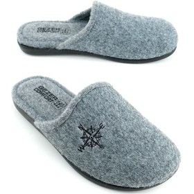 Resim Gezer Kışlık Erkek Keçe Çıkarılabilir Taban Ev Bahçe Terlik Gri 