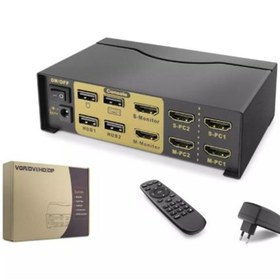 Resim HADRUN Hadron data-c132 Hdx1376 2+2 Usb Port Hdmi Kvm Switch Dual Monitör 2+2 Hdmi Kablolu Siyah 