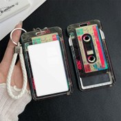 Resim Retro Kaset Tasarımı Kart Kılıfı - Kaydırma Mekanizmalı & Kayıp Önleyici İp, Dayanıklı Kimlik/Öğrenci/Ulaşım Kartı Tutucu, Nostalji Severler İçin Vintage Stil Hediye, Öğrenci Temel Eşyası, Güvenli Saklama, Kolleksiyon Parçası 