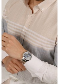 Resim Panolu Erkek Bej Gri Slimfit Keten Gömlek Bej 