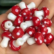 Resim 10 adet Kırmızı Mantar Lampwork Cam Spacer Boncuklar, DIY El Yapımı Kolye Küpe Bilezik Saç Tokası Kolye Ucu Aksesuarları için 