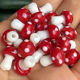 Resim 10 adet Kırmızı Mantar Lampwork Cam Spacer Boncuklar, DIY El Yapımı Kolye Küpe Bilezik Saç Tokası Kolye Ucu Aksesuarları için 