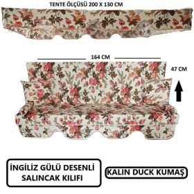 Resim Mor Minder Süngersiz Tenteli Salıncak Kumaş Seti 3kişilik 164x47 Cm Süngersiz Ingiliz Gülü Model 