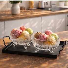 Resim Porsima Rygx074-1 Dream Bowl 6lı Ayaklı Cam Kase Puding Tatlı Ve Dondurma Kasesi Lokumluk Şekerlik Kase Seti Çerez Kasesi 11x11cm Şeffaf 